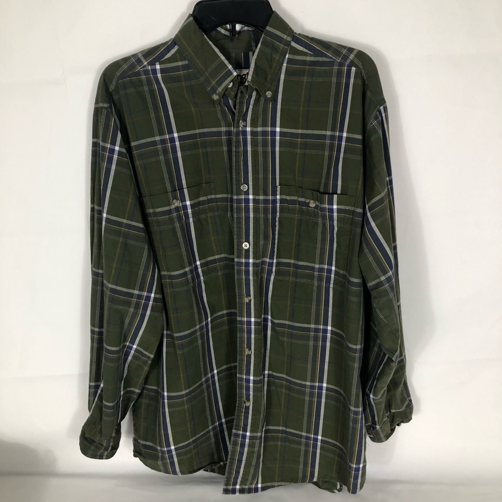 Wrangler Shirt Mens Large Long Sleeve Plaid Checkered Blue Green Button Up